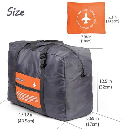 Foldable Travel Duffel Bag 2PCS Sports Gym Tote Water Resistant Carry on Luggage bag Weekender Overnight Bag (Pink+Orange)