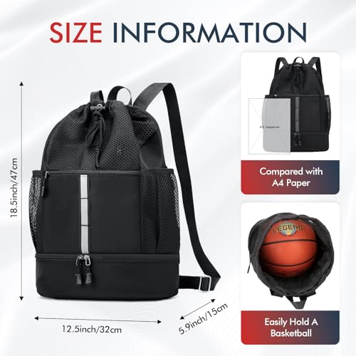 PinCute Drawstring Backpack for Men Women, Mesh Gym Bag for Beach - color: Black