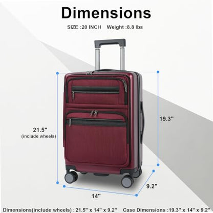 VANKEAN 20 Inch Expandable Hardshell Spinner TSA USB Port Carry-On Approved - color: Burgundy