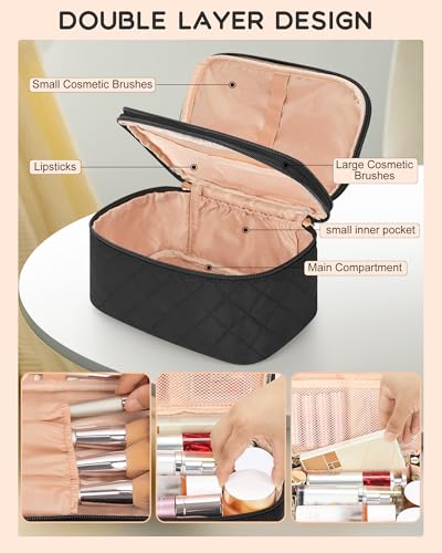 Relavel Large Travel Makeup Bag with Separate Makeup Brush Compartment - color: 01-Black, size: Large