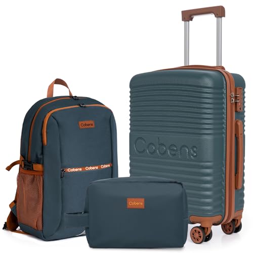 Carry-on Luggage 22x14x9 Airline Approved, 3 Piece Luggage Sets, Green - color: DarkGreen, size: 3 Piece Sets (20/BP/TB)