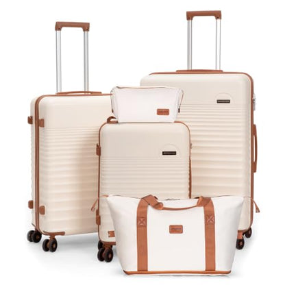 CONCEPTEN Luggage Sets 5 Piece, ABS+PC Hardshell Suitcases with Wheels - color: White, size: 5 Piece Sets (20/24/28/Db/Tb)