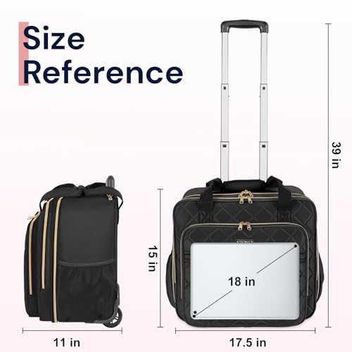 Ytonet Rolling Briefcase for Women, Extra Large 18 Inch Rolling Laptop Bag - color: Black, size: X-Large