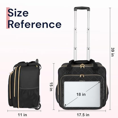Ytonet Rolling Briefcase for Women, Extra Large 18 Inch Rolling Laptop Bag - color: Black, size: X-Large