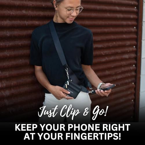 Save the Girls Clip & Go Phone Lanyard with Wallet Pouch, Chevron - color: Chevron Black/White Strap