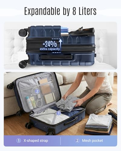 LIGHT FLIGHT Carry On Luggage 22x14x9 Airline Approved Suitcase, Dark Blue - color: Dark Blue