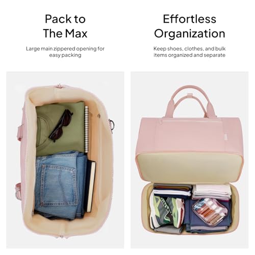 TOPEAST Travel Duffle Bag, Weekender Bags for Women with Shoe Compartment | 40L Carry On Bag with TSA Toiletry Bag & Wet Pocket for Overnight, Weekend, Hospital, Yoga, Business Trips, Sport, Gym, Pink - color: Pink