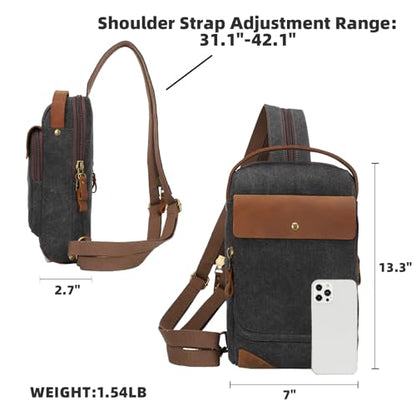 KL928 Canvas Sling Bag for Men Women, Casual Crossbody Backpack Travel Shoulder Daypacks Rucksack - color: Black