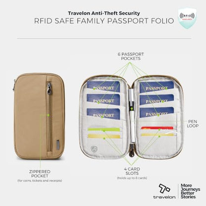 Travelon RFID Blocking Family Passport Wallet - color: Latte