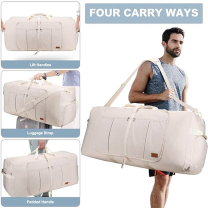 80L EXTRA LARGE Foldable Waterproof Travel Duffle Bag for Men and Women - color: Beige, size: 80L