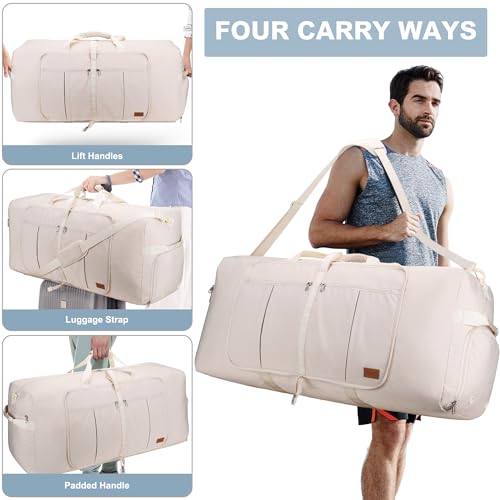 120L EXTRA LARGE Foldable Waterproof Travel Duffle Bag for Men and Women - color: Beige, size: 120L