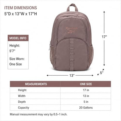 Reebok Travel Backpack Water Resistant Everyday Bag with Laptop Sleeve - color: Santa Fe Latte/Rose Gold