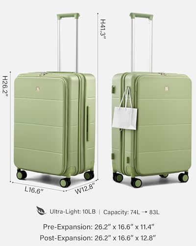 Hanke Expandable Medium Checked Luggage, 24 Inch Top Opening Suitcase - color: Bamboo Green, size: 24 Inch EXT