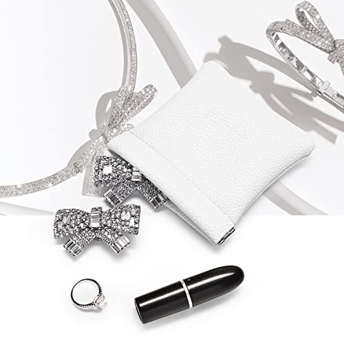 White PU Leather Auto Seal Travel Jewelry Pouch Gift Bag - color: White, size: 4.21"x4.33"
