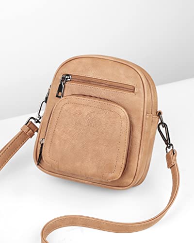 FADEON Small Purses for Women Crossbody Bags, RFID Anti-Theft 4 Card Slots - color: Camel Brown Retro Style