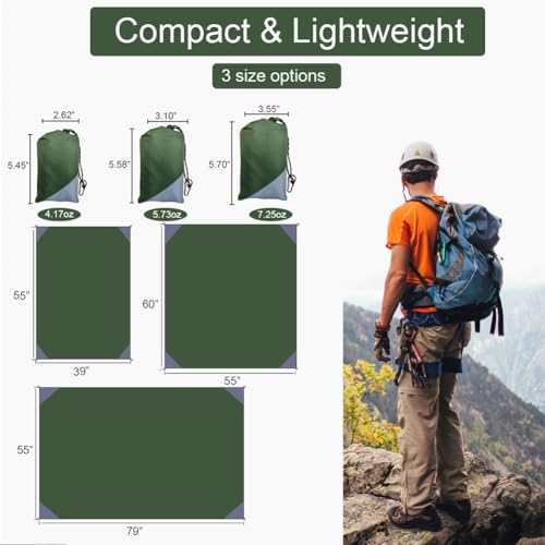 Pocket Picnic Blanket, Compact Lightweight Tarp for Camping - color: Army Green/Grey, size: 55"x79"