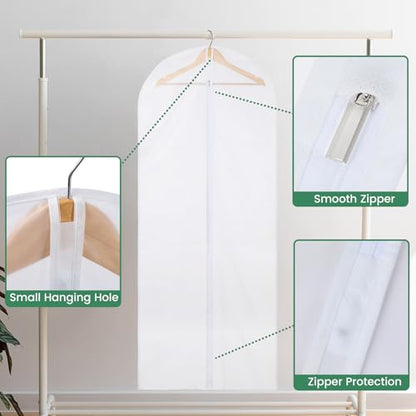 Carbrea 6 Pack Translucent Garment Bags for Hanging Clohes - 24" x 57" - size: 57 inch