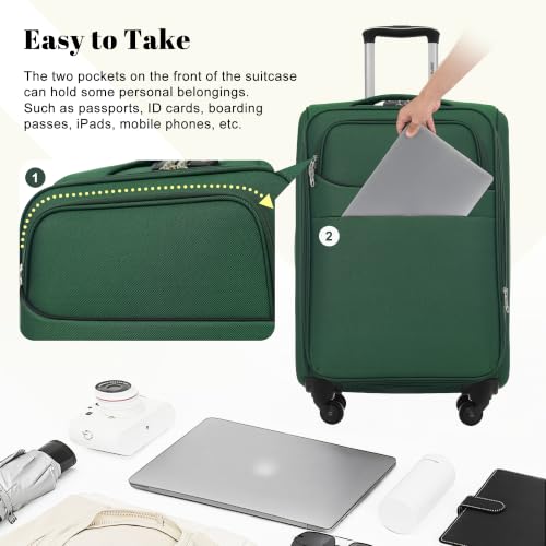 Merax 4-Piece Expandable Luggage Set,Softside Suitcase,Dark Green - color: Dark Green+18IN, style: Softside Luggage(22/26/30)