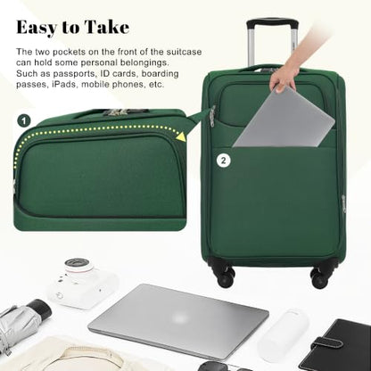 Merax 4-Piece Expandable Luggage Set,Softside Suitcase,Dark Green - color: Dark Green+18IN, style: Softside Luggage(22/26/30)