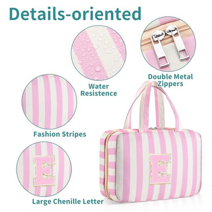 Personalized Travel Hanging Toiletry Bag & Makeup Bag Striped Pink E - color: Striped Pink, size: E
