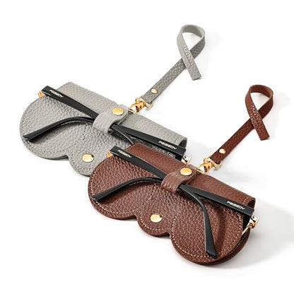 FEISEDY 2Pack Soft Leather Sunglass Bag, Portable Holder Eyeglasses Case - color: Grey + Brown