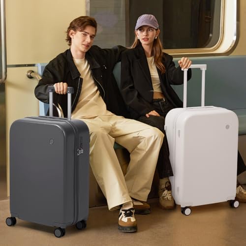 mixi Carry on Luggage, 20'' Suitcase Spinner Wheels Luggage Hardshell Lightweight Rolling Suitcases PC with Cover & TSA Lock for Business Travel, Off White（Slight Pink） - color: Off White(Slight Pink), size: 20 Inch