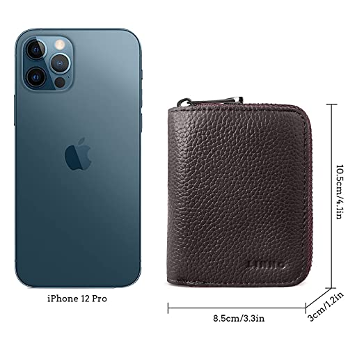 Linno RFID 20 Slots Credit Card Holder Genuine Leather Small Wallet for Women or Men with Zipper - color: Coffee
