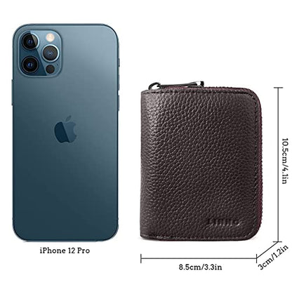Linno RFID 20 Slots Credit Card Holder Genuine Leather Small Wallet for Women or Men with Zipper - color: Coffee