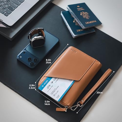 VULKIT Family Passport Holder for 4 Passports, RFID Blocking Travel Wallet - color: Brown