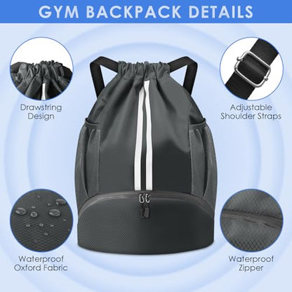 BROTOU Soccer Bags, Football Backpack, Volleyball Bag, Drawstring Backpack - color: Dark Gray