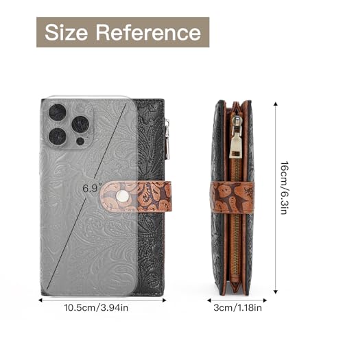 GOIACII Women's Wallet RFID Blocking Leather Trifold Credit Card Holder - color: B04 Black & Brown