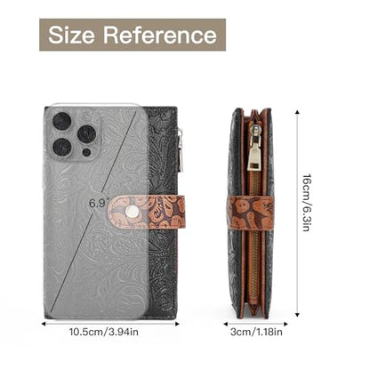 GOIACII Women's Wallet RFID Blocking Leather Trifold Credit Card Holder - color: B04 Black & Brown
