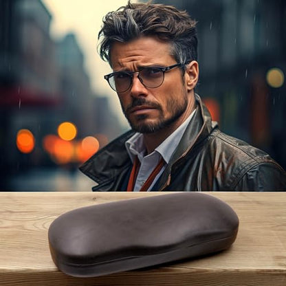 MyEyeglassCase Men's Medium Glasses Case - Classic Eyeglasses Hard Shell Holder, Elegant Easy Open Lip with Pouch and Cloth - color: As196 Dark Grey