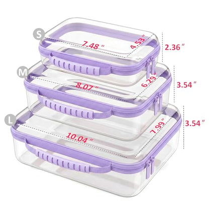 Clear Hard Shell Zipper Organizer Cases, 3 Pack with Handles - color: Purple1