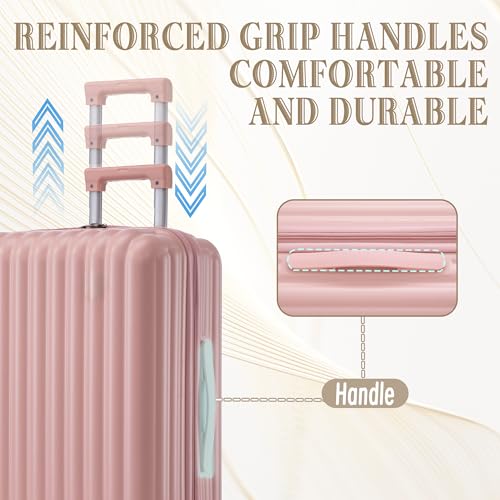3 Luggage Sets, Hardshell Suitcase Spinner Wheels with Combination Lock - color: Vertical stripes pink, size: 20/24/28 Inch