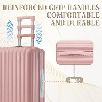 3 Luggage Sets, Hardshell Suitcase Spinner Wheels with Combination Lock - color: Vertical stripes pink, size: 20/24/28 Inch