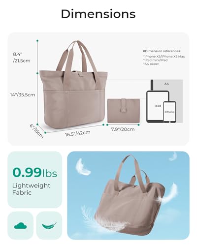 BAGSMART Tote Bag for Women, Foldable Tote Bag With Zipper Travel Shoulder Bag Handbag for Work - color: Grayish Brown