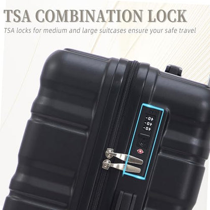 Suitcase Sets ABS Hardshell Carry On Luggage - color: Jet Black, size: 20/24/28 IN