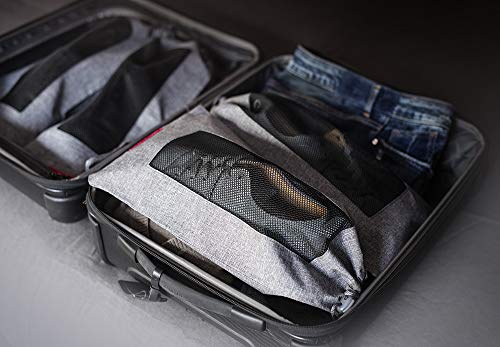LeanTravel Shoe Bags with Mesh Window, Drawstring Cord Lock, Set of 6, Grey