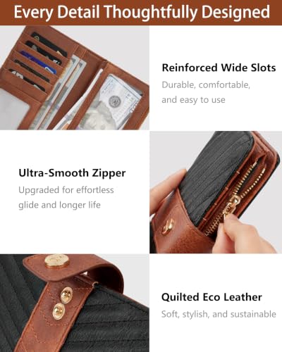 Women's Trifold Wallet,Large Capacity RFID Long Wallet - color: Black＆Brown, size: Trifold
