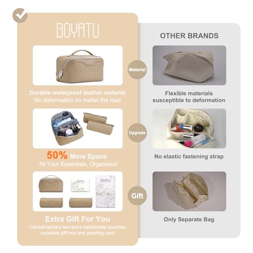 BOYATU Travel Makeup Bag Cosmetic Bags for Women: 3 Pcs Set Make up Bag - color: L12 Apricot