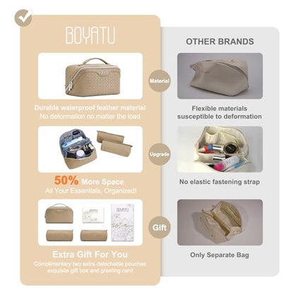 BOYATU Travel Makeup Bag Cosmetic Bags for Women: 3 Pcs Set Make up Bag - color: L12 Apricot