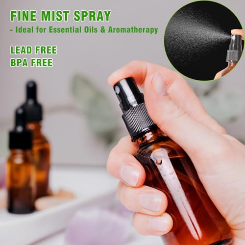 2oz Amber Glass Spray Bottles for Essential Oils, Hair, Skincare, Cleaning & Travel,4-Pack Small Empty Spray Bottle - style: 4 Set