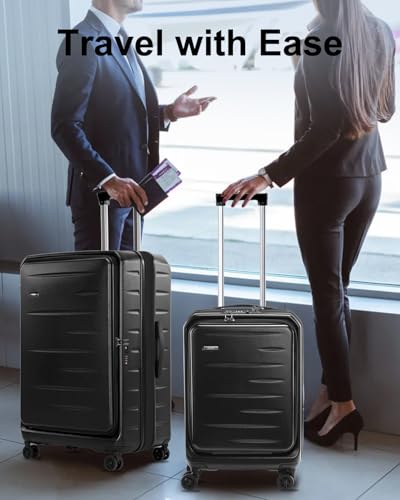 CENSIEN Expandable Luggage Sets, 20 Inch Carry On Luggage 28 Inch Suitcases - color: Black, size: 20/28 Inch EXT