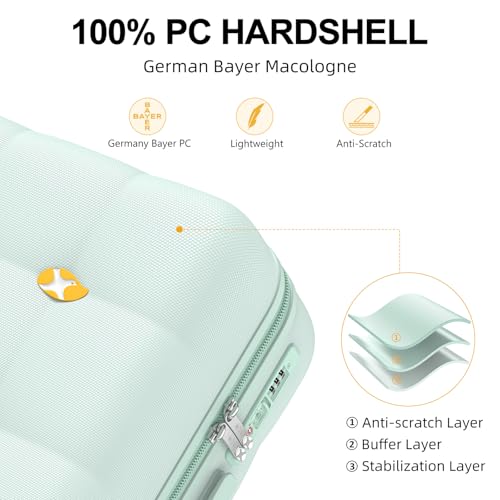 24 Inch Medium Checked Luggage, PC Hardshell Suitcase, Green - color: Green, size: 24 Inch