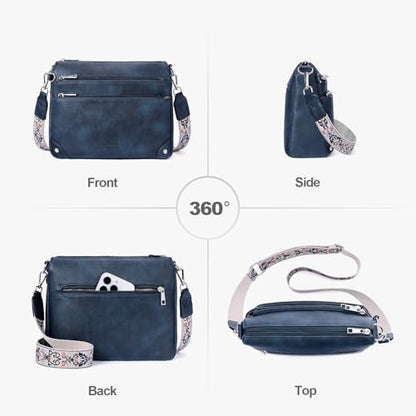 Crossbody Bag for Women, RFID Vegan Leather Medium Purse - color: Blue