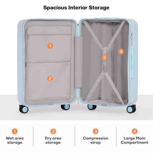 mixi Carry On Luggage Hardside Suitcases with Wheels, 20 Inch Glacier Blue - color: Glacier Blue, size: 20-inch