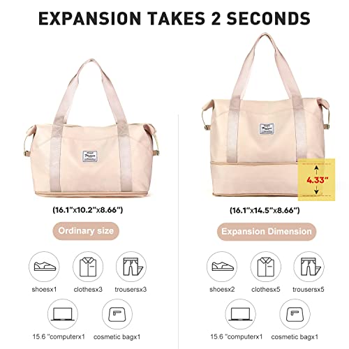 Travel Duffel Bag Carry On Overnight Weekender Bags for Women Hospital Tote - color: A116-beige-expandable, size: X-large