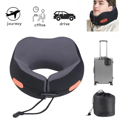 Travel Pillow, Memory Foam Neck Pillow for Airplanes, Includes Eye Mask & Ear Plugs, Ergonomic Design, 360° Support Stowable Pillows for Plane, Car, Train and Home, Black