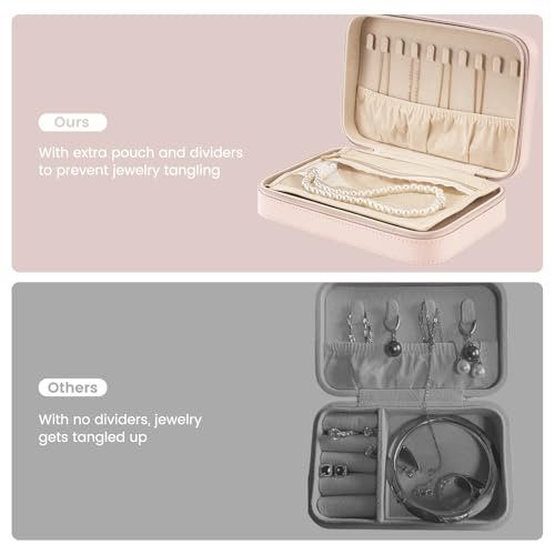 Lolalet Travel Jewelry Case for Women Girls -Medium, Pink - color: Pink, size: Medium (8.46"W*5.71"D*2.17"H)